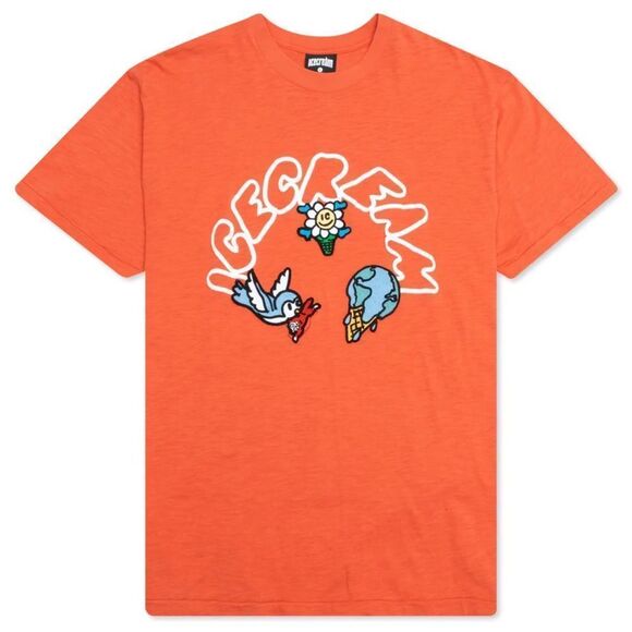 ICECREAM Men’s Rising Short Sleeve Knit Tee Cotton Slim T-Shirt, Burnt Sienna - Picture 1 of 5